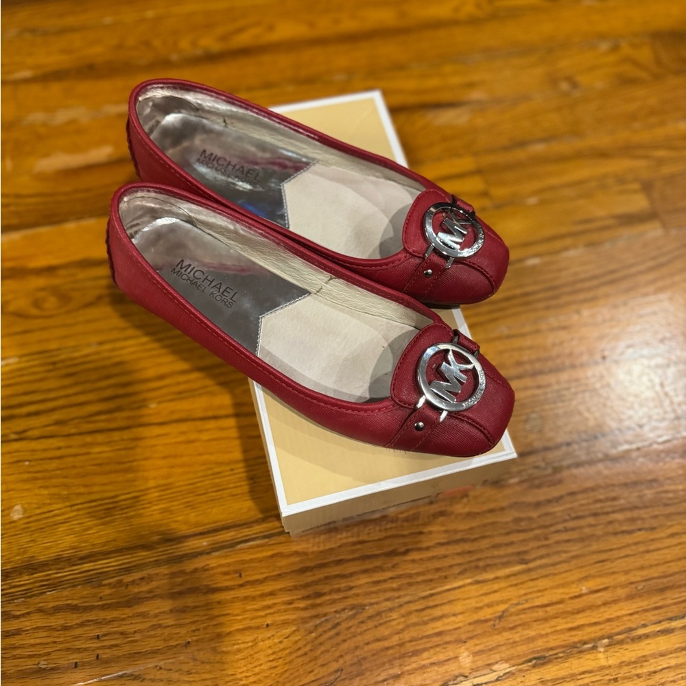 Michael Kors Deep Red Flats with Silver Accents